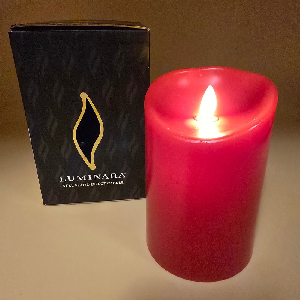 Luminara 5 Inch Burgundy  Unscented Flameless LED Pillar Candle Real Wax Timer